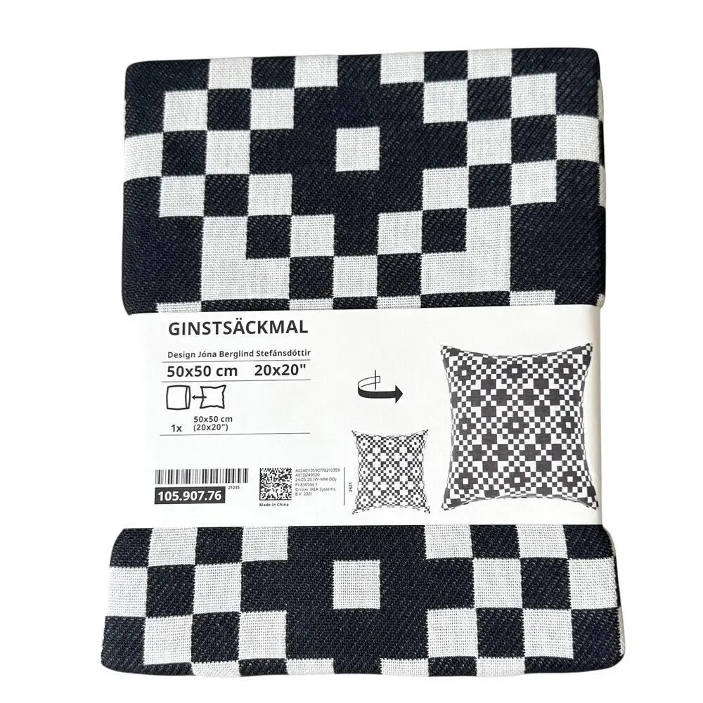 IKEA GINSTSACKMAL Black & White Pillow Cover 20x20 
